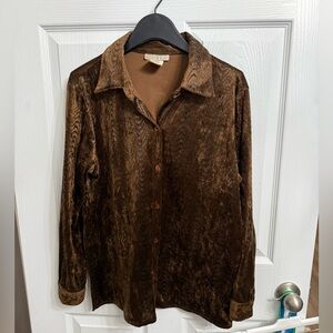 Vintage JH Studio Velvet Burnout Button Up Shirt M paper tag Boho Retro